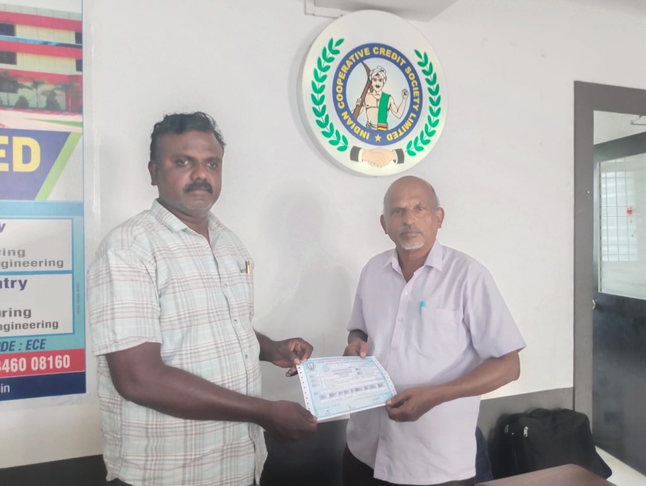 Loan document handed over to a member at the ICCSL branch